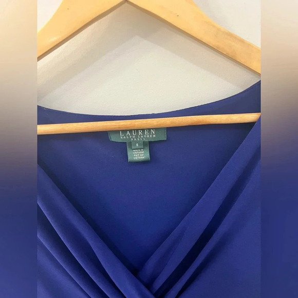 Lauren Ralph Lauren Blue Jewel Tone v neck A-line with pleating sleeveless 6 - Picture 7 of 9